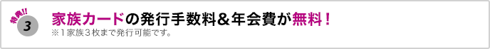 特典3 イオン家族カードの発行手数料＆年会費が無料！ ※1家族3枚まで発行可能です。