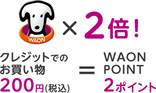 WAON POINT×2倍!クレジットでのお買い物200円(税込)=WAON POINT2ポイント
