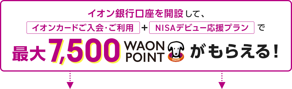 イオン銀行口座を開設して「イオンカードご入会・ご利用」+「NISAデビュー応援プラン」で最大7,500WAON POINTがもらえる!