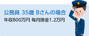 公務員 35歳 Bさんの場合 年収800万円 毎月掛金1.2万円