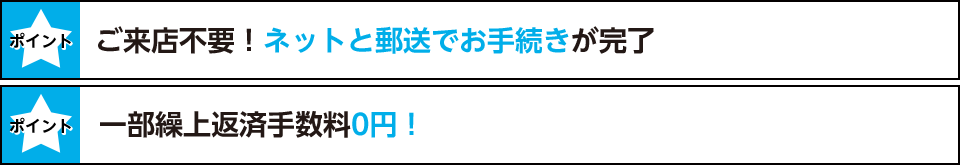 ポイント：ご来店不要！ネットと郵送でお手続きが完了 ポイント：一部繰上返済手数料0円！