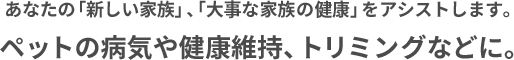 あなたの「新しい家族」、「大切な家族の健康」をアシストします。ペットの病気や健康維持、トリミングなどに。