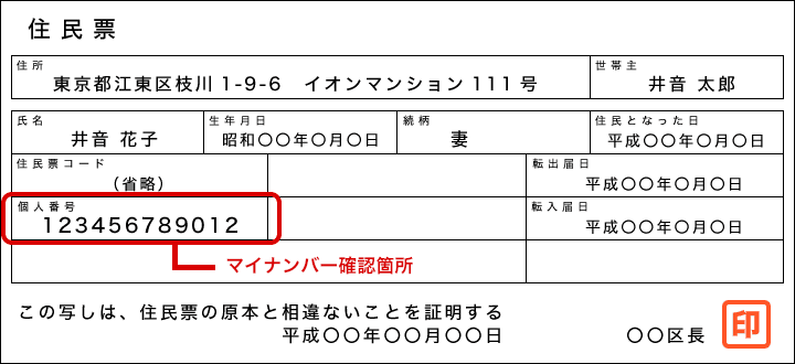 マイナンバー確認箇所（12桁の数字）