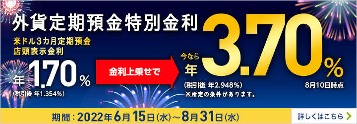 外貨定期預金特別金利※所定の条件があります。詳しくはこちら