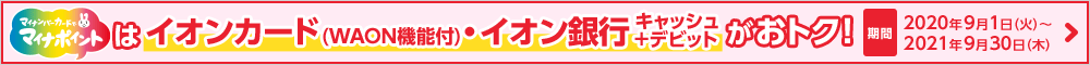 マイナンバーカードでマイナポイントはイオンカード(WAON機能付)・イオン銀行キャッシュ+デビットがおトク!期間:2020年9月1日(火)~2021年9月30日(木)