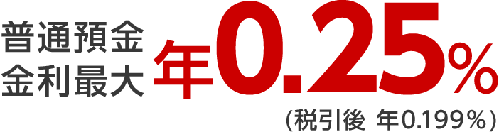 普通預金金利最大 年0.10％（税引後年0.079％）