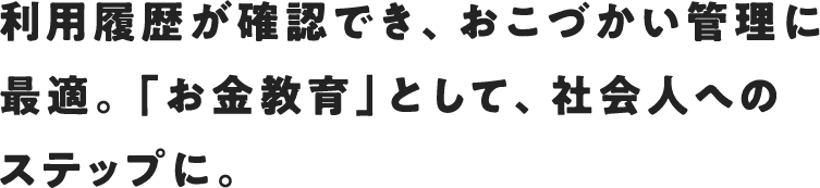 利用履歴が確認でき、おこづかい管理に最適。
                                「お金教育」として、社会人へのステップに。
