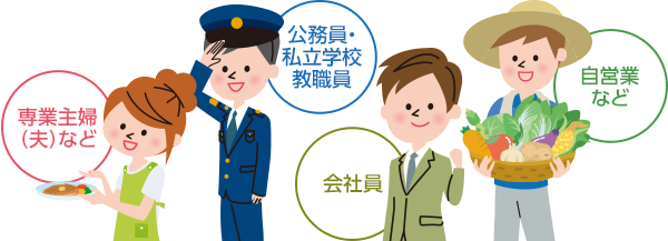 専業主婦(夫)など 公務員・私立学校教職員 会社員 自営業など