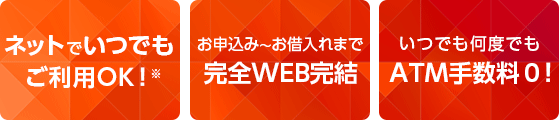 イオン銀行の口座不要!　お申込み～ご契約まで完全WEB完結　いつでも何度でもATM手数料0!