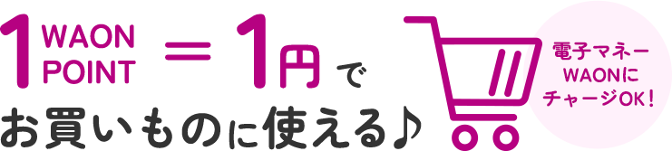1WAON POINT＝1円でお買い物に使える♪　電子マネーWAONにチャージOK！